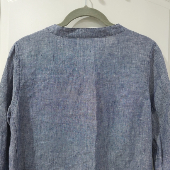 TAHARI 100 LINEN Blue Linen Tunic Dress, Henley 4 Button Placket, Pockets, XS - Picture 13 of 16